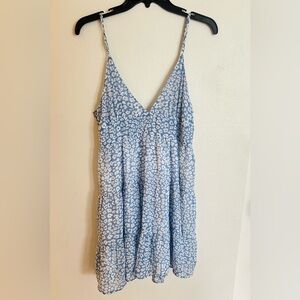 Blue and White Print Ruffle Mini Dress